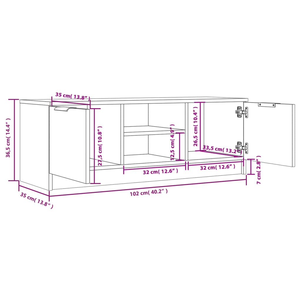 TV Cabinet Smoked Oak 102x35x36.5 cm Engineered Wood