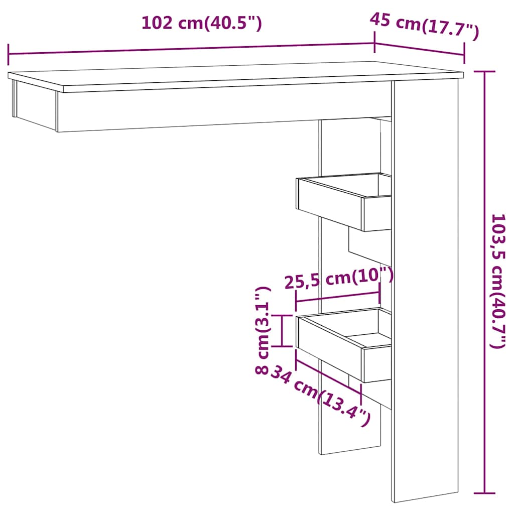 Wall Bar Table Smoked Oak 102x45x103,5 cm Engineered Wood
