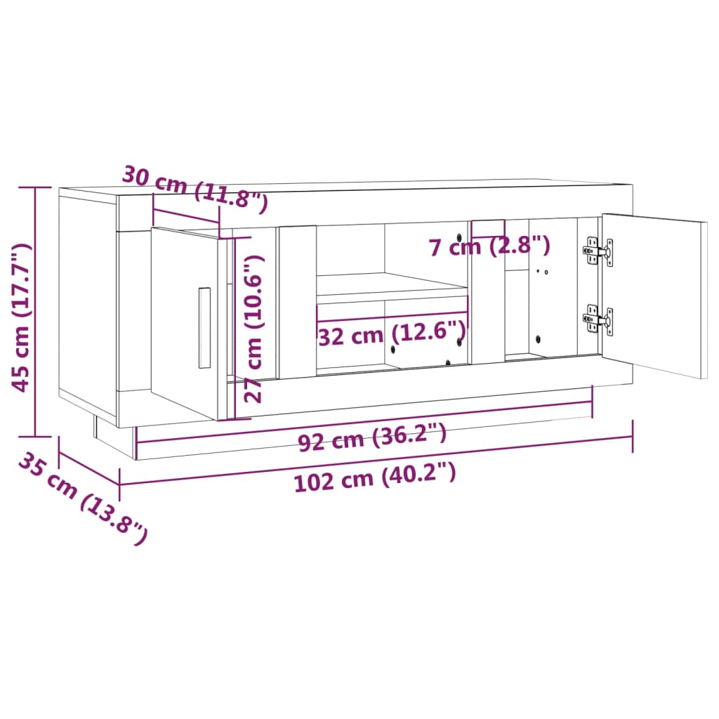 vidaXL TV Cabinet Brown Oak 102x35x45 cm Engineered Wood