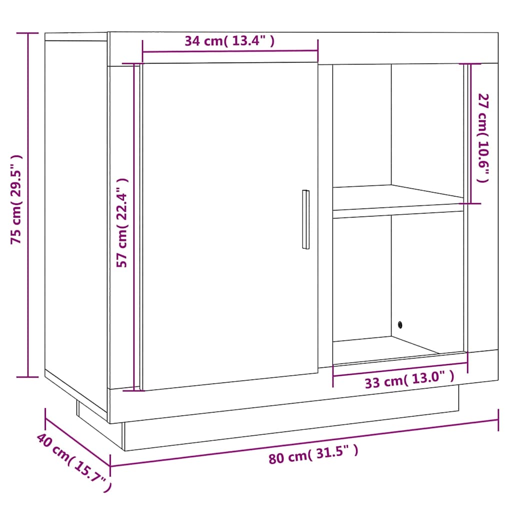 817238 vidaXL Sideboard Grey Sonoma 80x40x75 cm