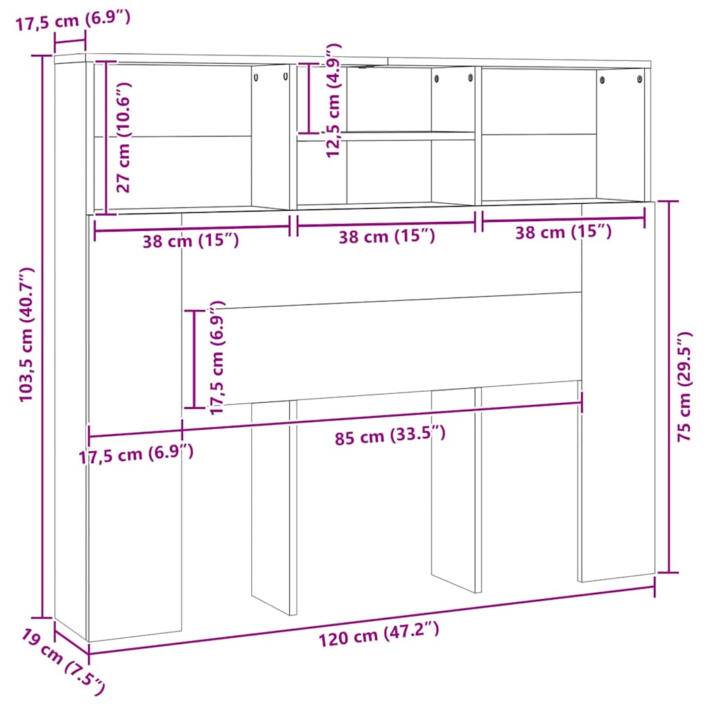 Headboard Cabinet Smoked Oak 120x19x103.5 cm