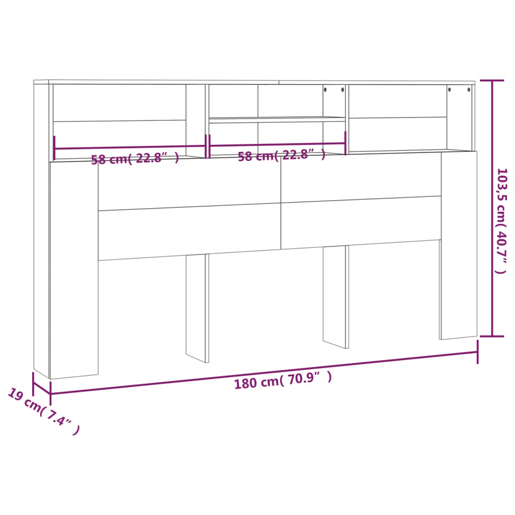 vidaXL Headboard Cabinet Smoked oak 180x19x103.5 cm