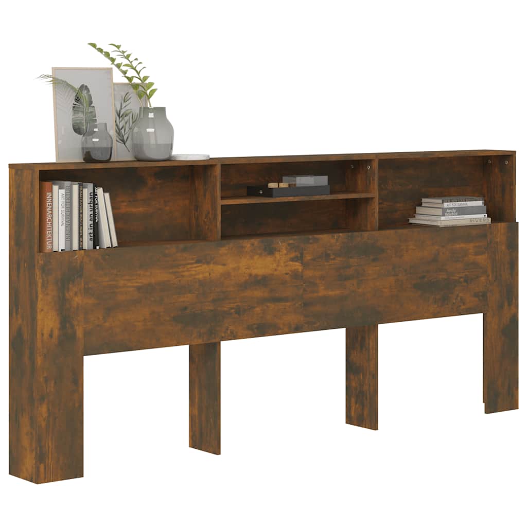 Headboard Cabinet Smoked Oak 220x19x103.5 cm