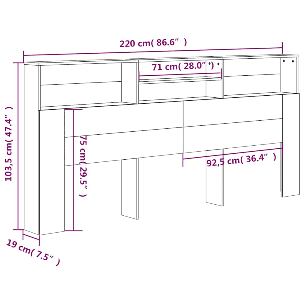 Headboard Cabinet Grey Sonoma 220x19x103.5 cm
