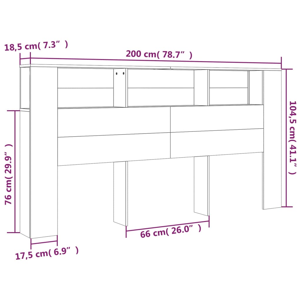 Headboard Cabinet | Grey Sonoma | Engineered Wood | 200x18.5x104.5