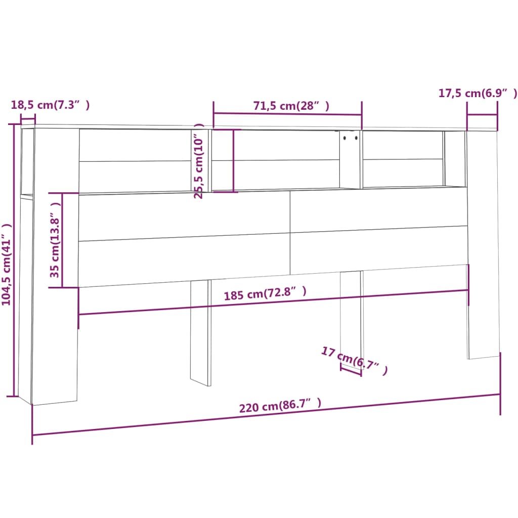 vidaXL Headboard Cabinet Smoked Oak 220x18.5x104.5 cm