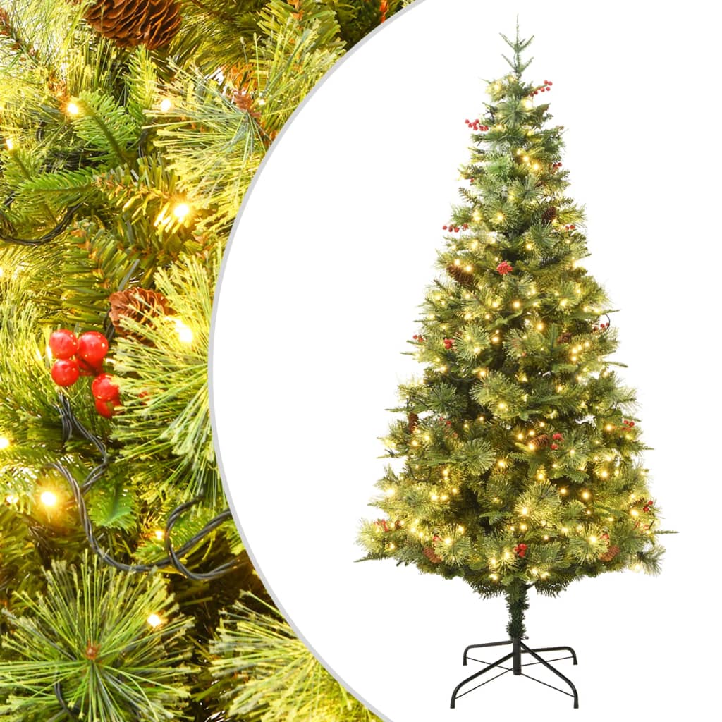 vidaXL Pre-lit Christmas Tree with Pine Cones Green 150 cm PVC&PE