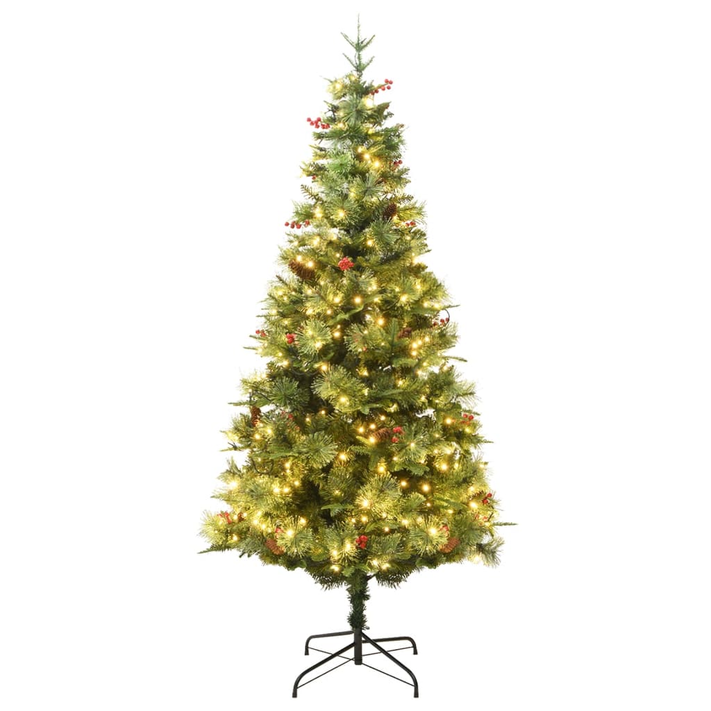 vidaXL Pre-lit Christmas Tree with Pine Cones Green 225 cm PVC&PE