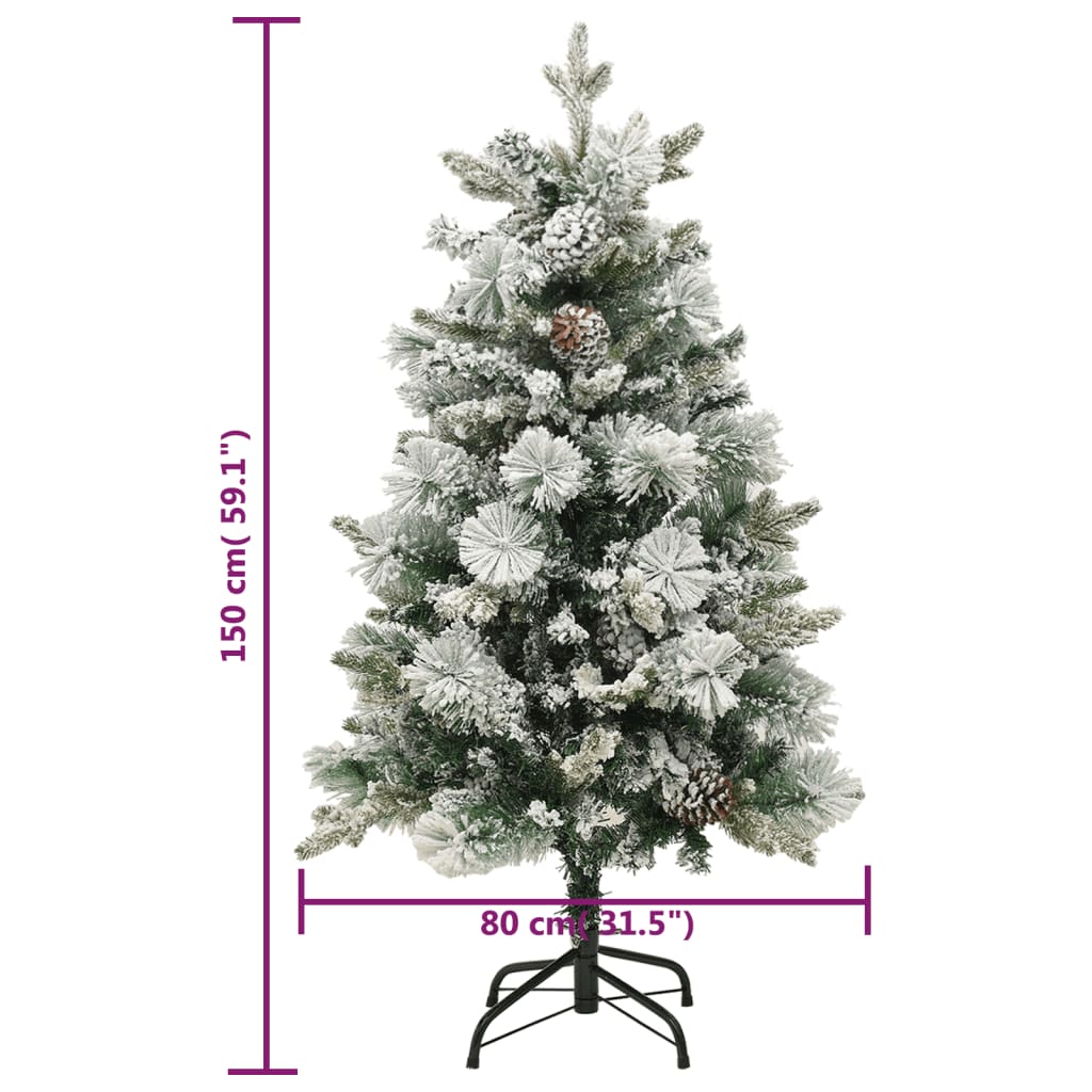 vidaXL Pre-lit Christmas Tree with Flocked Snow&Cones 150 cm PVC&PE