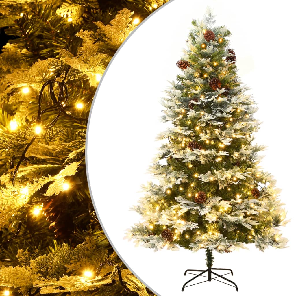 vidaXL Pre-lit Christmas Tree with Pine Cones Green 195 cm PVC&PE