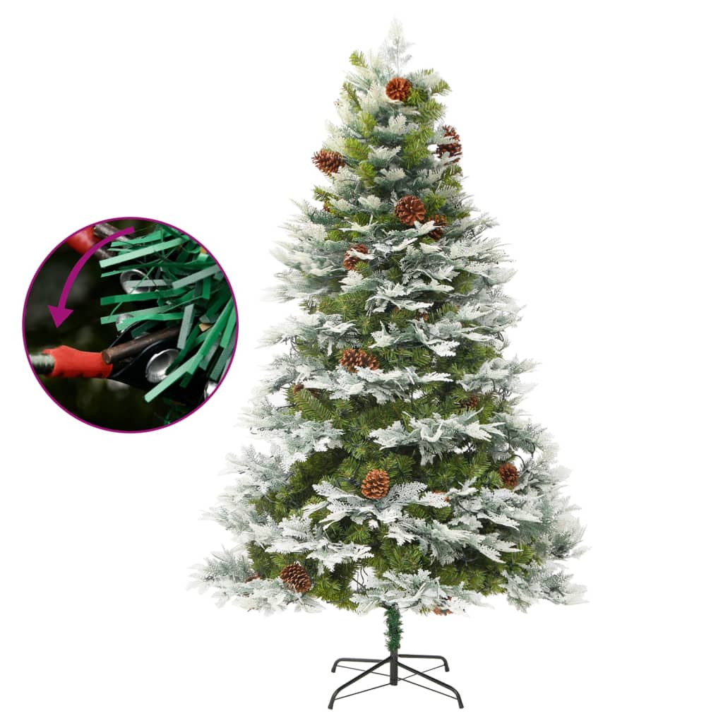 vidaXL Pre-lit Christmas Tree with Pine Cones Green 225 cm PVC&PE