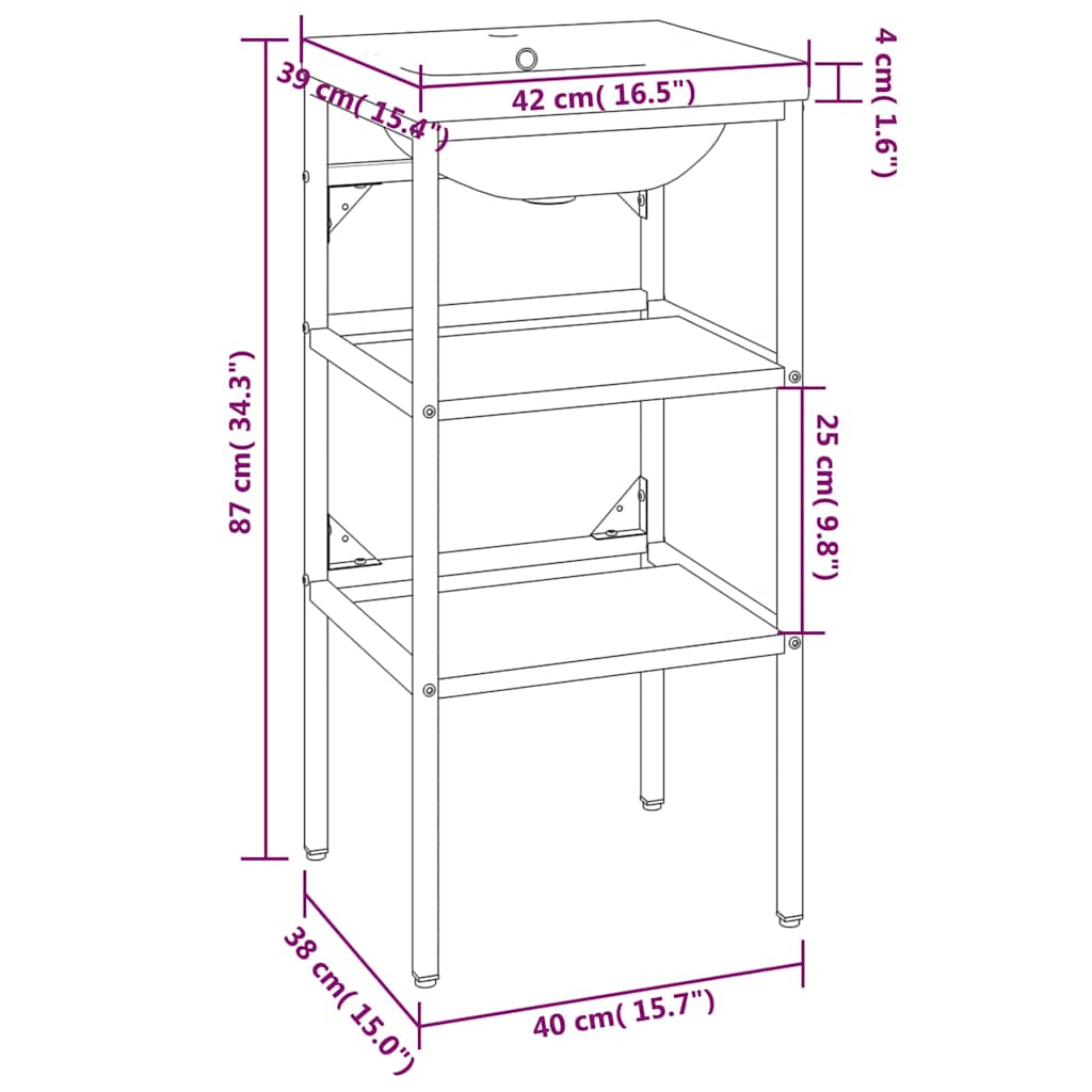 Bathroom Washbasin Frame with Built-in Basin White Iron