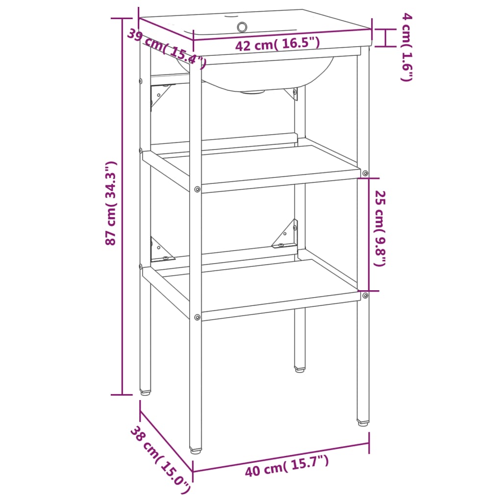 vidaXL Bathroom Washbasin Frame with Built-in Basin Black Iron