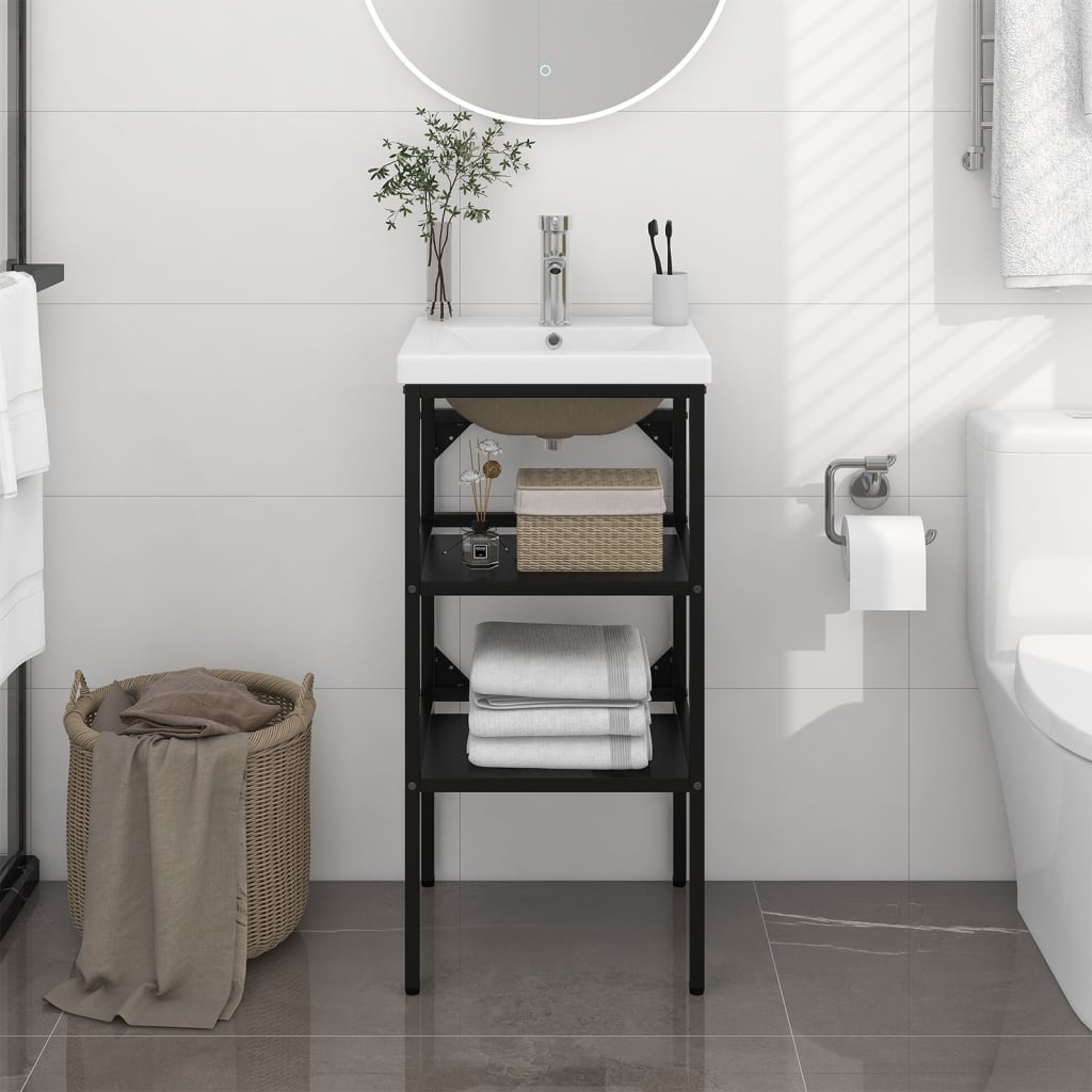 vidaXL Bathroom Washbasin Frame with Built-in Basin Black Iron