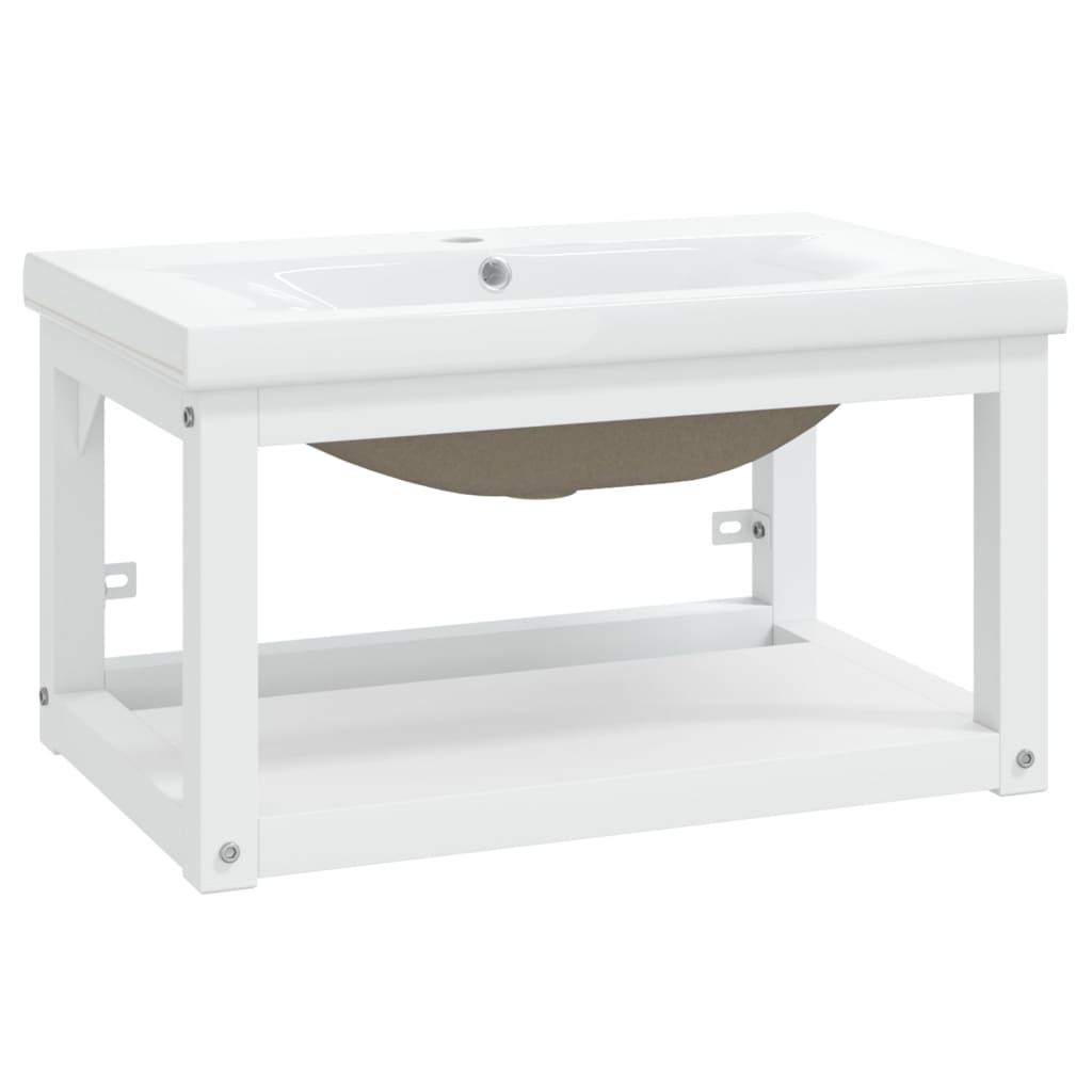 vidaXL Bathroom Washbasin Frame with Built-in Basin White Iron