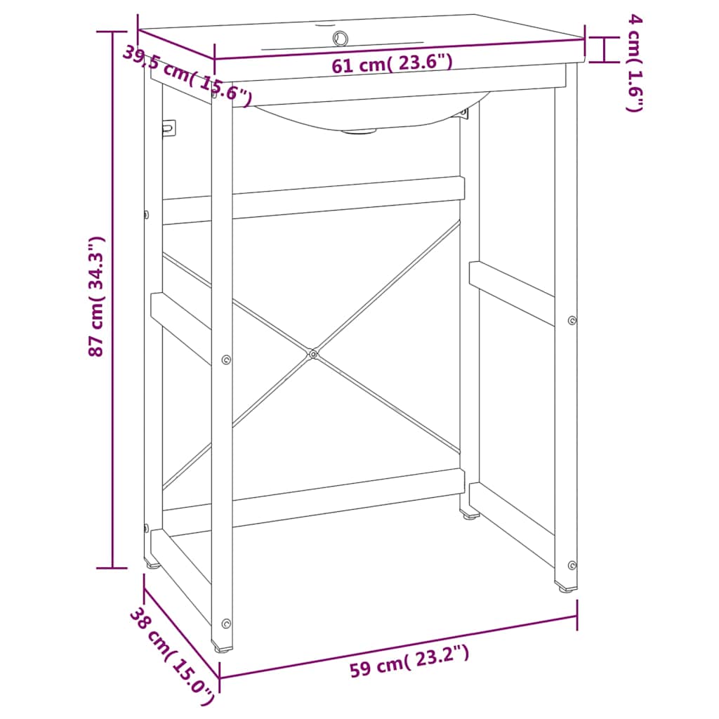Bathroom Washbasin Frame with Built-in Basin Black Iron