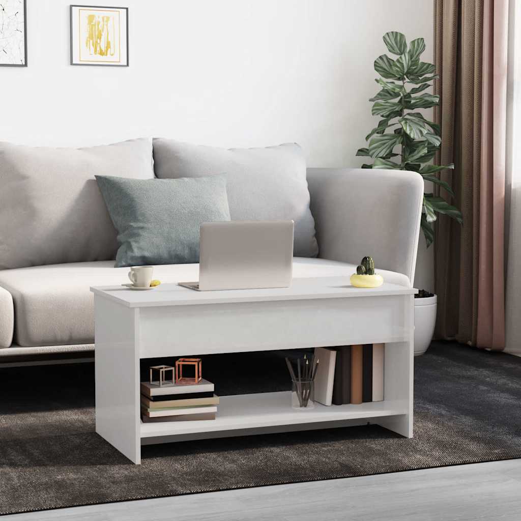 Coffee Table High Gloss White 102x50x52,5 cm Engineered Wood