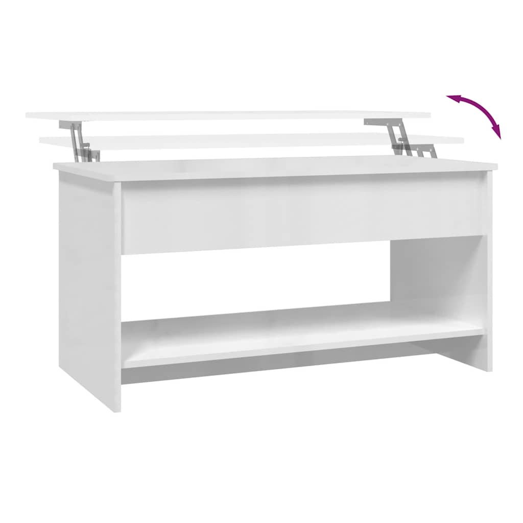 Coffee Table High Gloss White 102x50x52,5 cm Engineered Wood