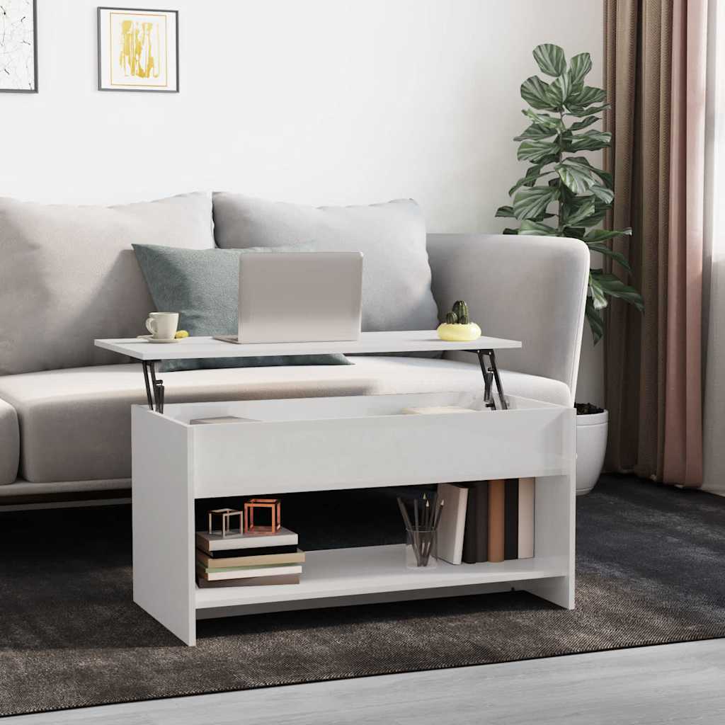 Coffee Table High Gloss White 102x50x52,5 cm Engineered Wood