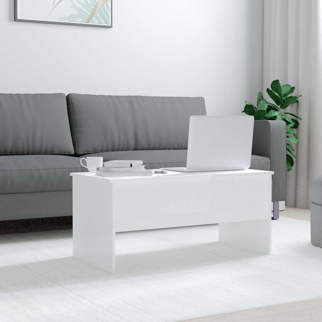 Coffee Table High Gloss White 102x50,5x46,5 cm Engineered Wood