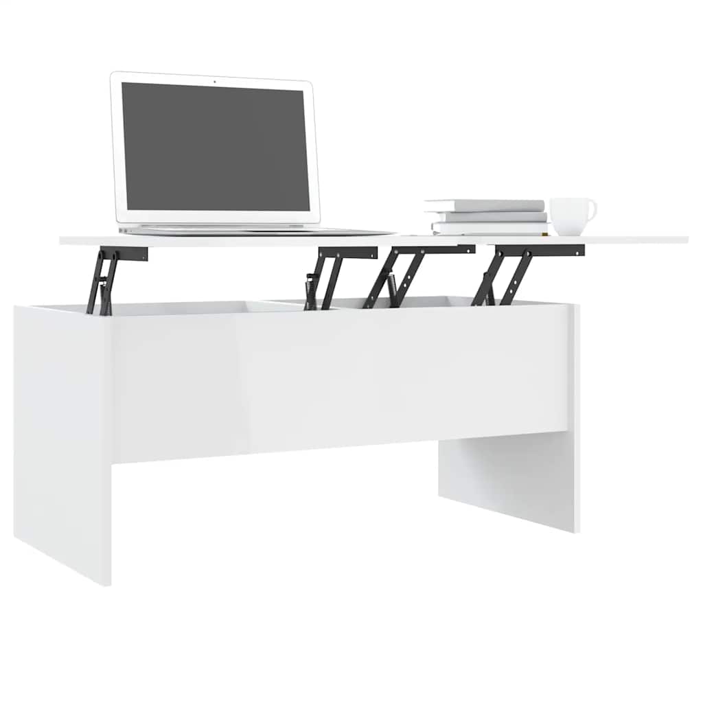 Coffee Table High Gloss White 102x50,5x46,5 cm Engineered Wood