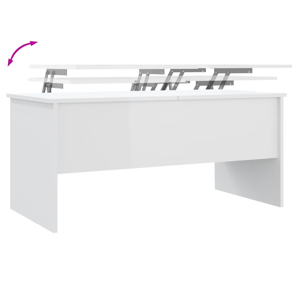 Coffee Table High Gloss White 102x50,5x46,5 cm Engineered Wood