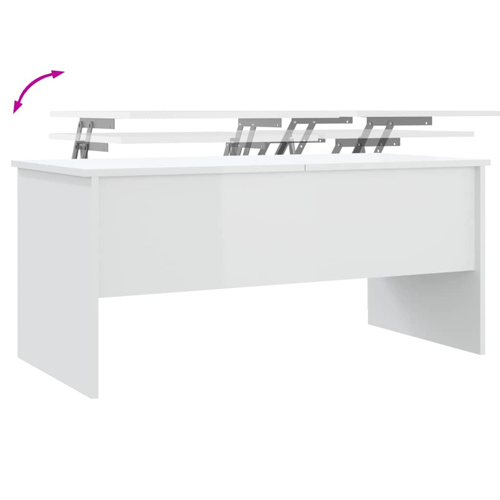 Coffee Table High Gloss White 102x50,5x46,5 cm Engineered Wood