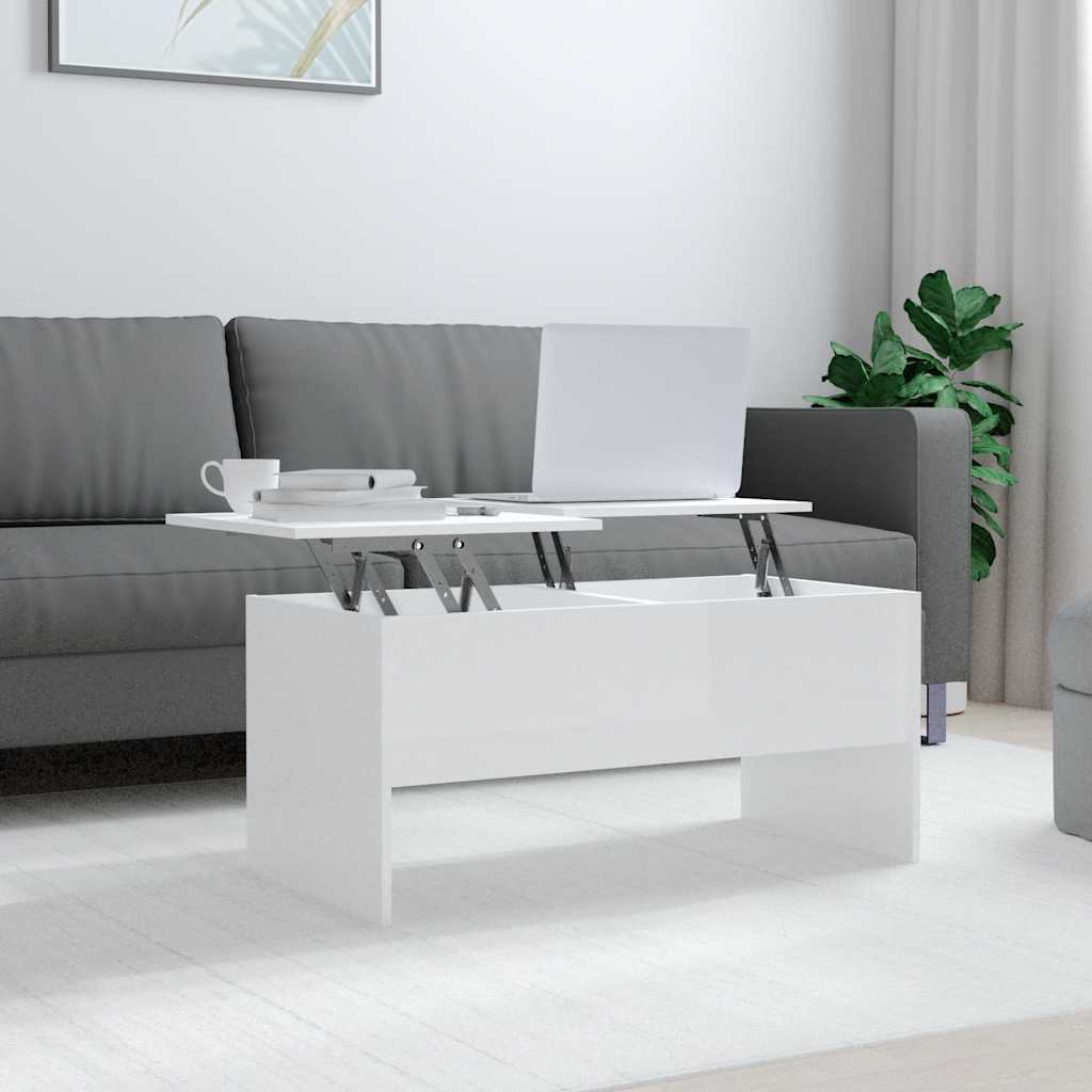 Coffee Table High Gloss White 102x50,5x46,5 cm Engineered Wood