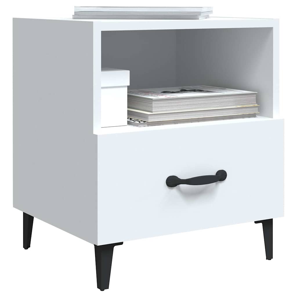 Bedside Cabinet White Engineered Wood
