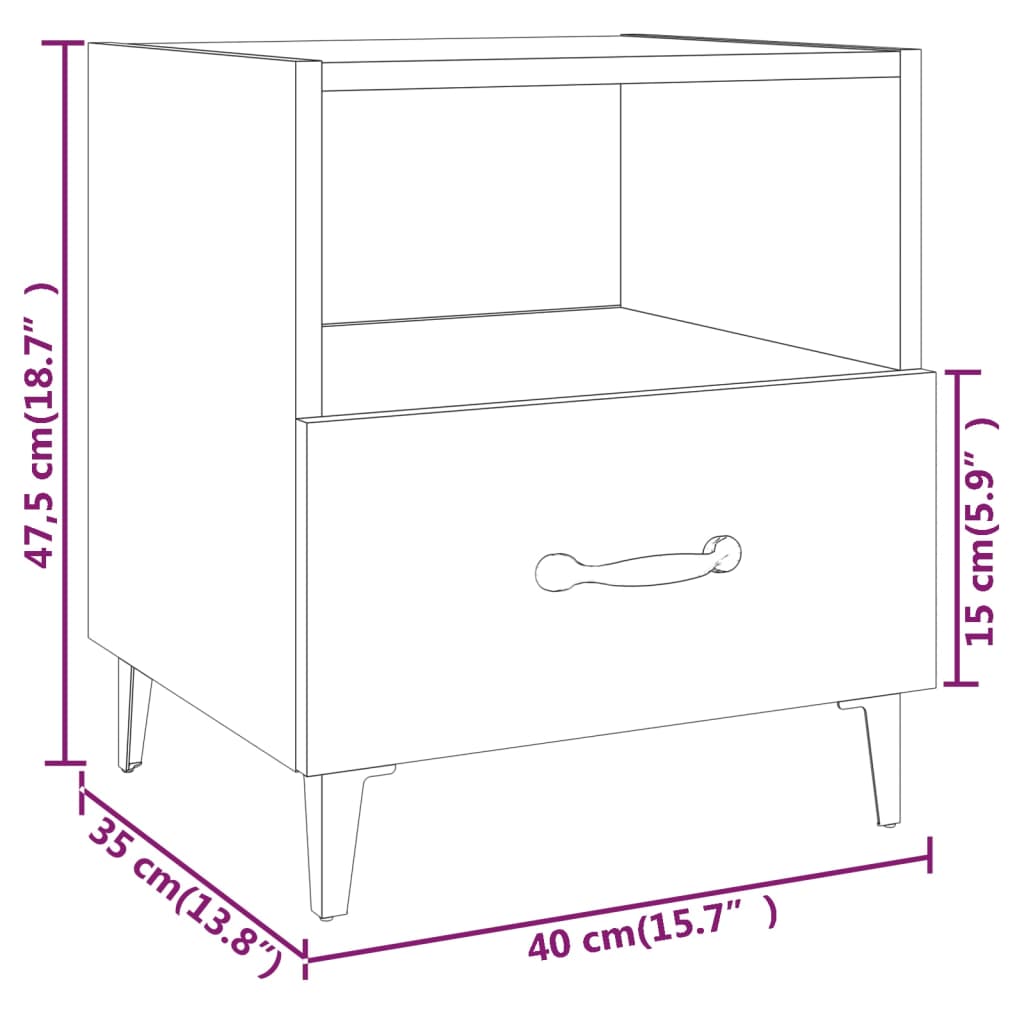 Bedside Cabinet White Engineered Wood