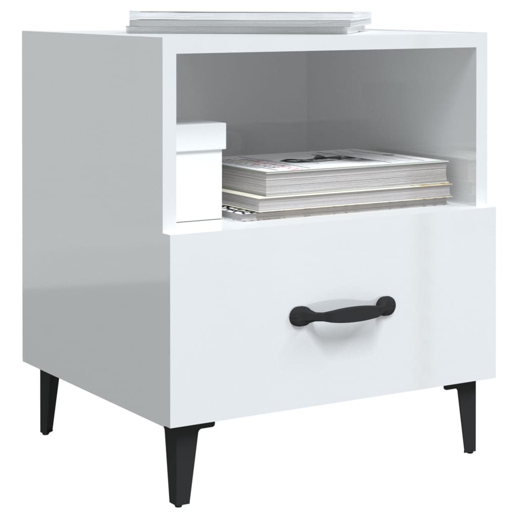 vidaXL Bedside Cabinet High Gloss White Engineered Wood