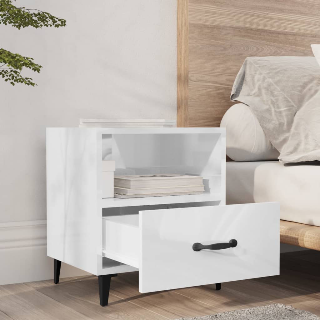 vidaXL Bedside Cabinet High Gloss White Engineered Wood