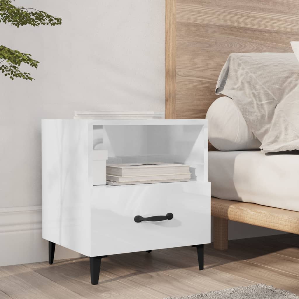 vidaXL Bedside Cabinet High Gloss White Engineered Wood