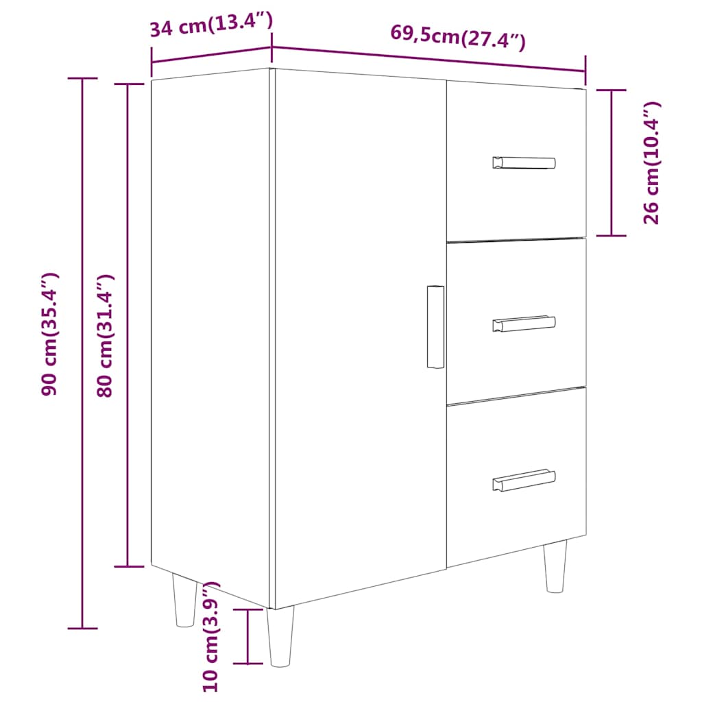 Sideboard Concerte Grey 69,5x34x90 cm Engineered Wood