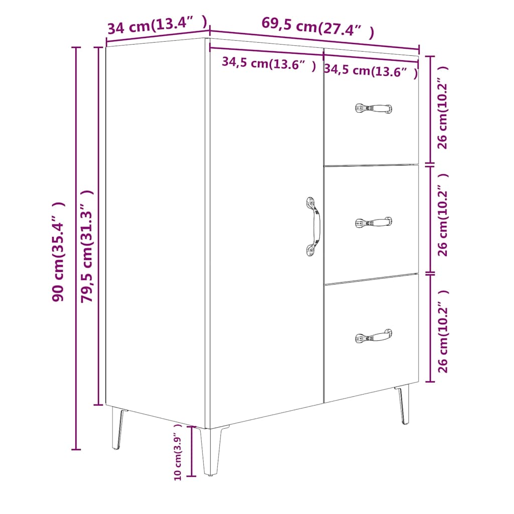 Sideboard White 69,5x34x90 cm Engineered Wood