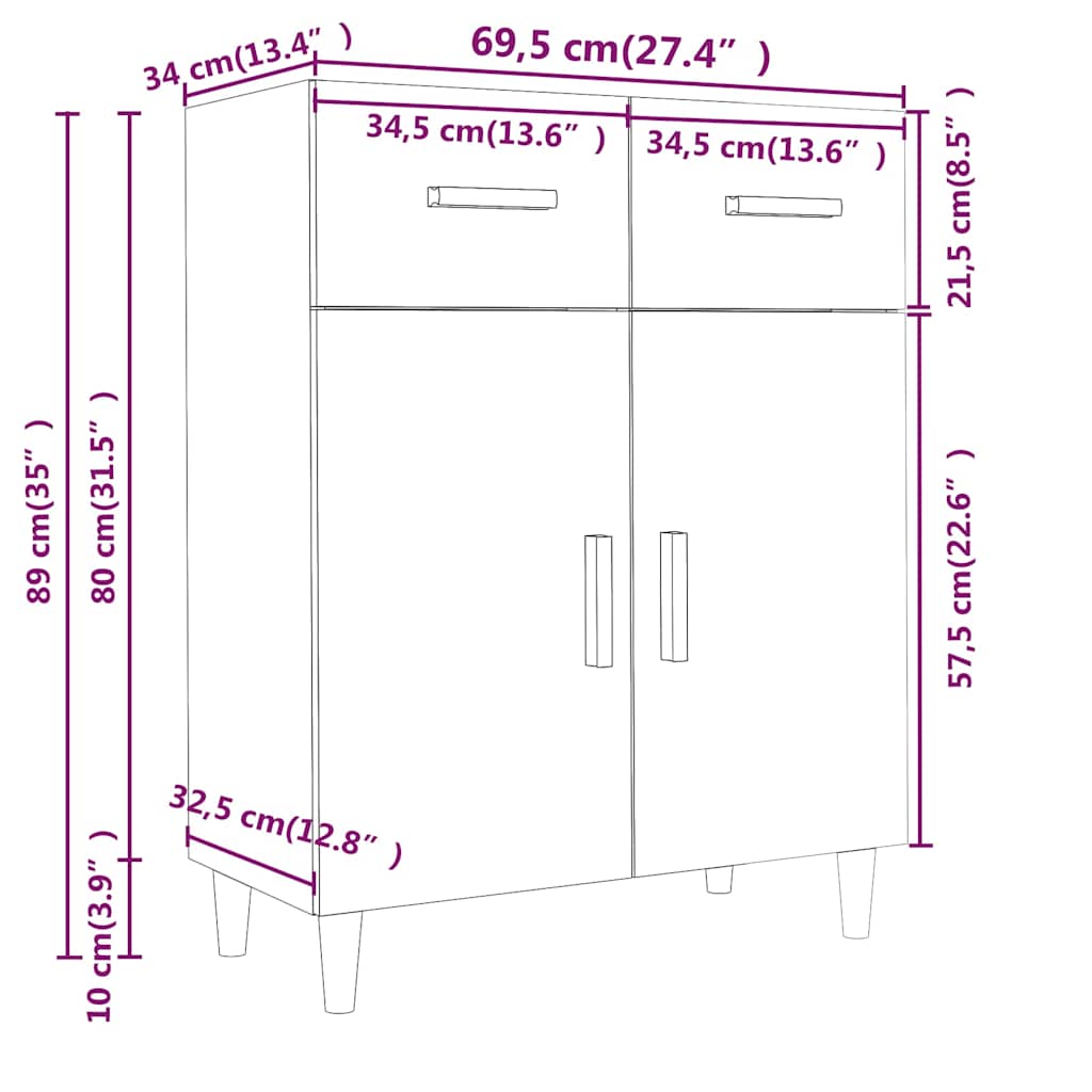 Sideboard White 69,5x34x89 cm Engineered Wood