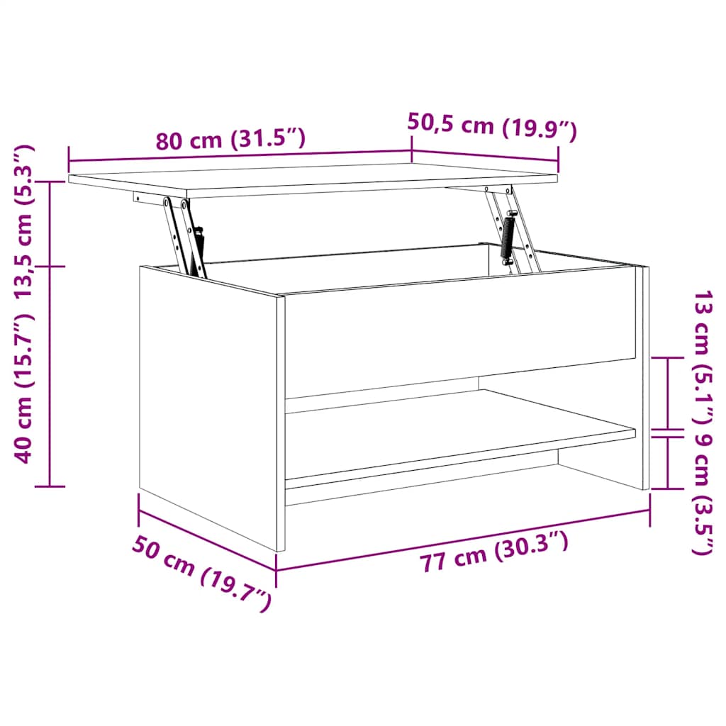 Coffee Table Smoked Oak 80x50x40 cm Engineered Wood