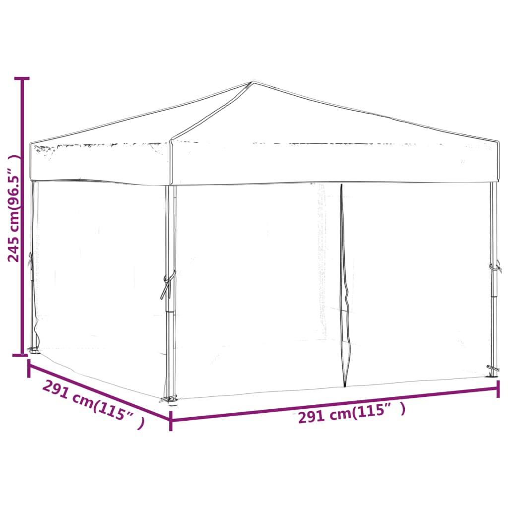 vidaXL Folding Party Tent with Sidewalls White 3x3 m