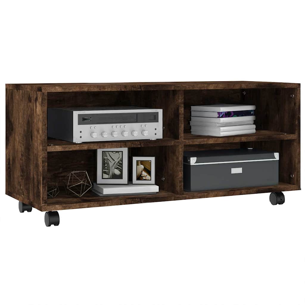 TV Cabinet with Castors Smoked Oak 90x35x35 cm Engineered Wood