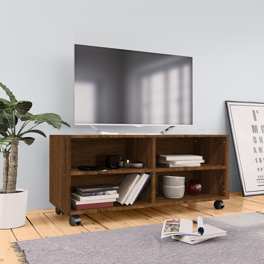 vidaXL TV Cabinet with Castors Brown Oak 90x35x35 cm Engineered Wood