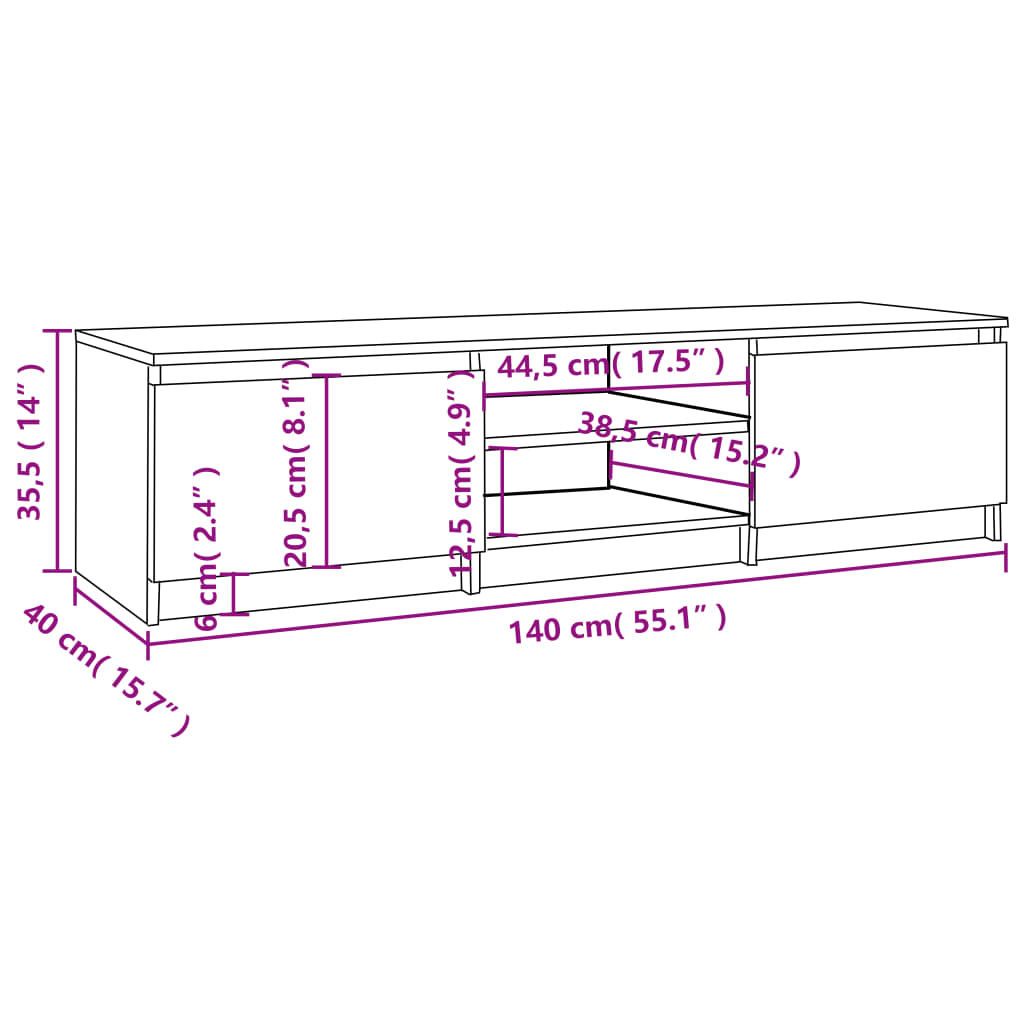 vidaXL TV Cabinet Brown Oak 140x40x35.5 cm Engineered Wood