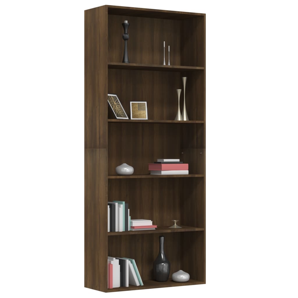 vidaXL 5-Tier Book Cabinet Brown Oak 80x30x189 cm Engineered Wood