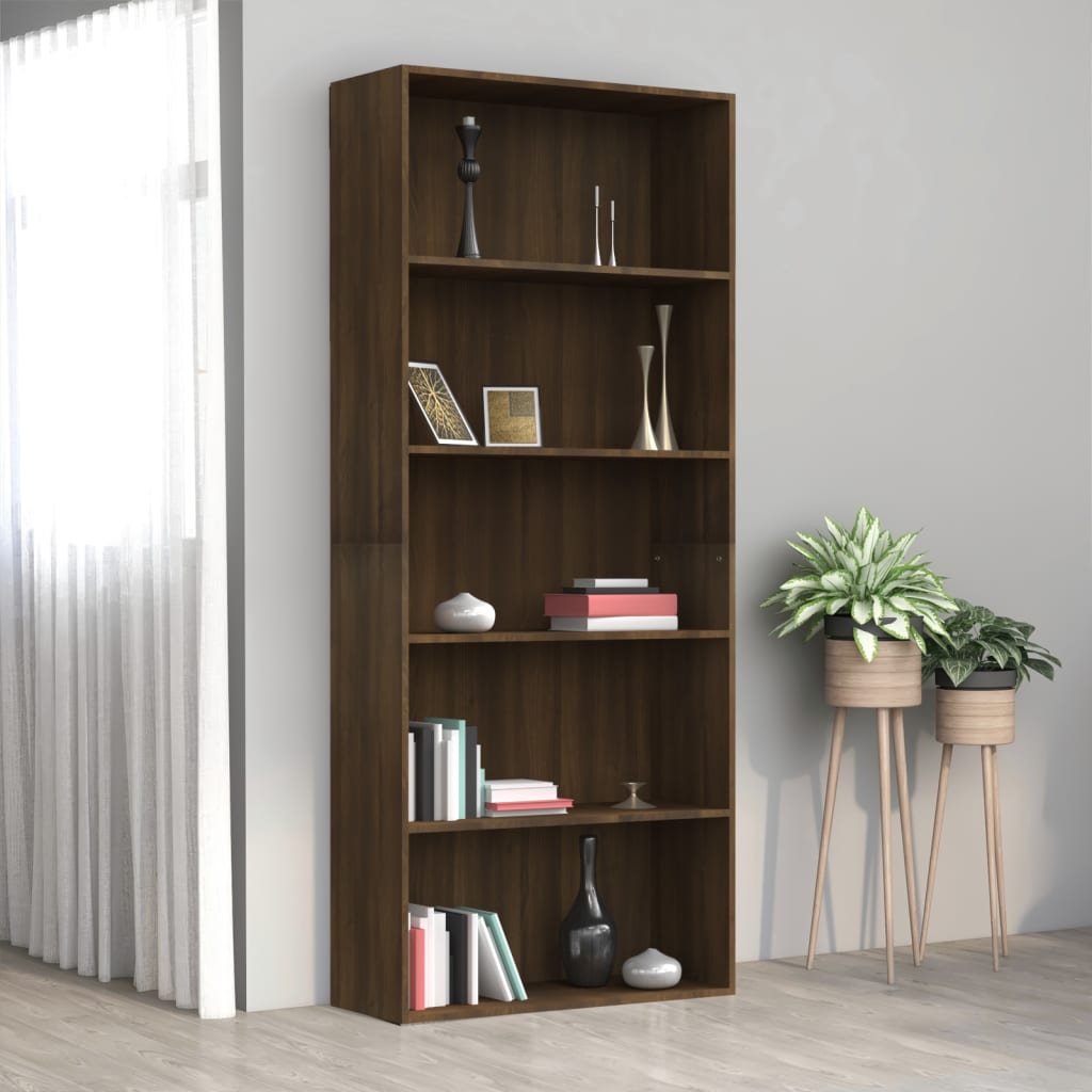 vidaXL 5-Tier Book Cabinet Brown Oak 80x30x189 cm Engineered Wood