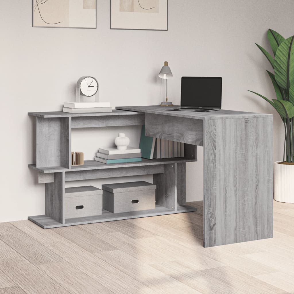 vidaXL Corner Desk Grey Sonoma 200x50x76 cm Engineered Wood