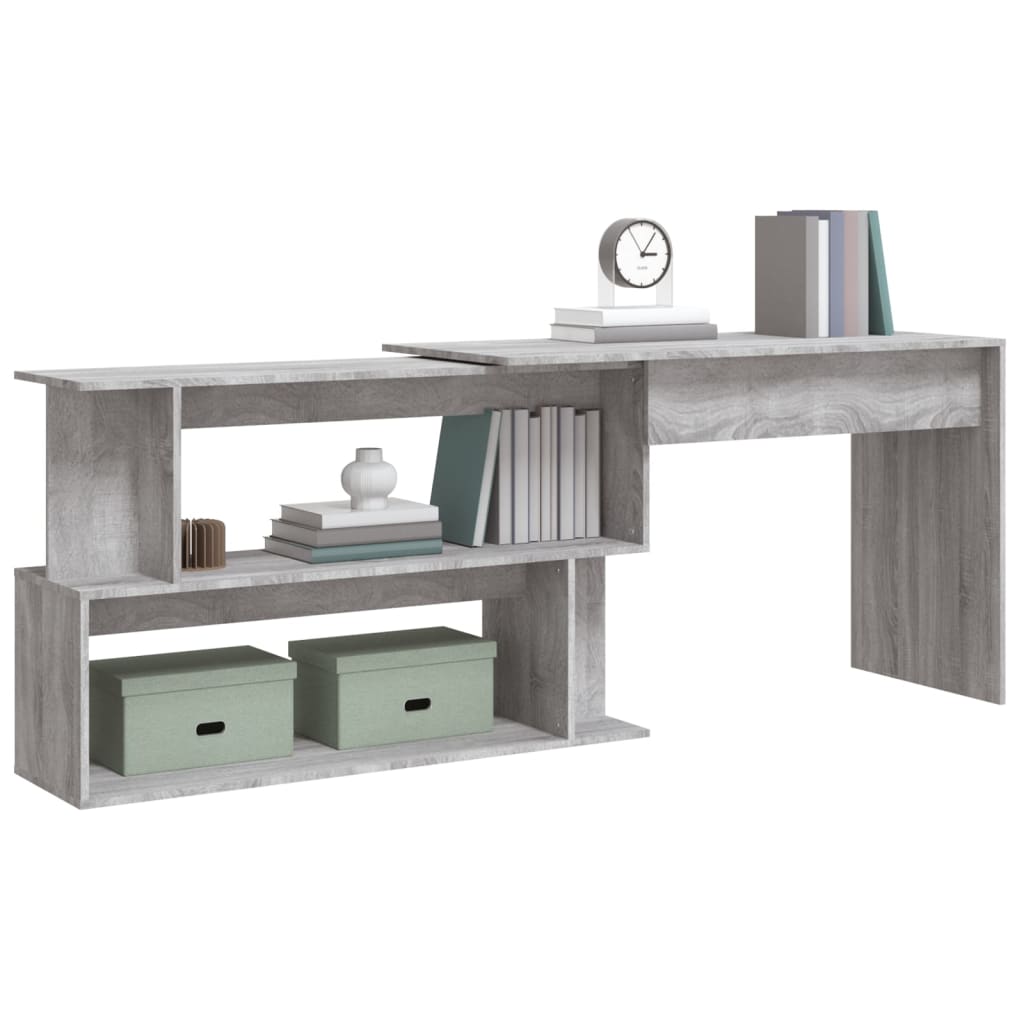 vidaXL Corner Desk Grey Sonoma 200x50x76 cm Engineered Wood