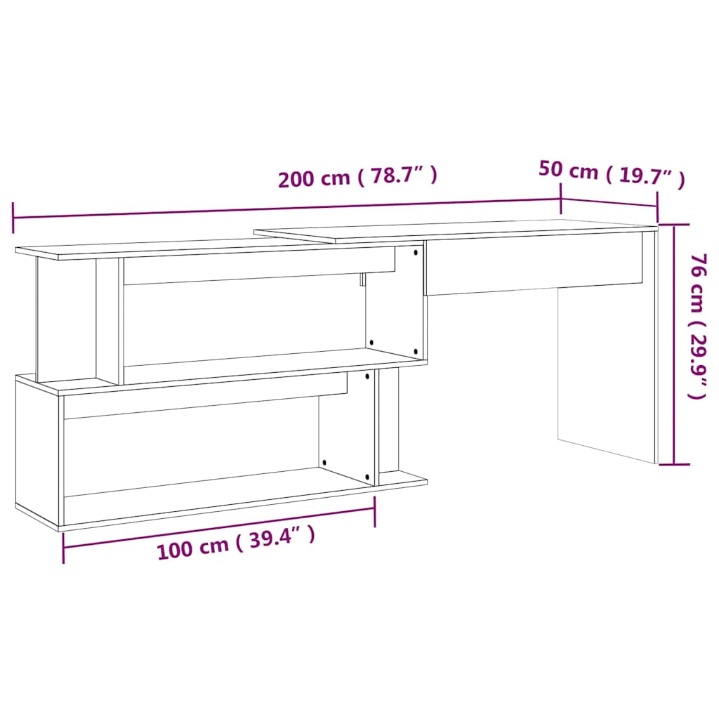 Corner Desk Brown Oak 200x50x76 cm Engineered Wood