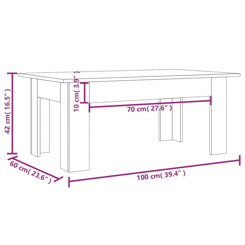 vidaXL Coffee Table Smoked Oak 100x60x42 cm Engineered Wood