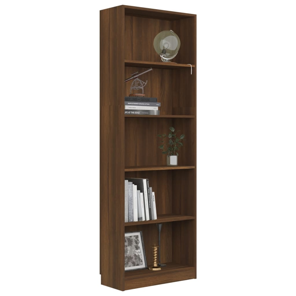 vidaXL 5-Tier Book Cabinet Brown Oak 60x24x175 cm Engineered Wood