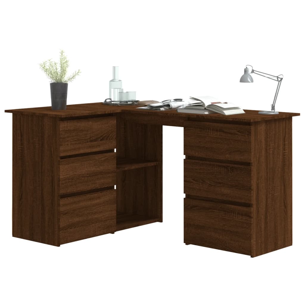 vidaXL Corner Desk Brown Oak 145x100x76 cm Engineered Wood