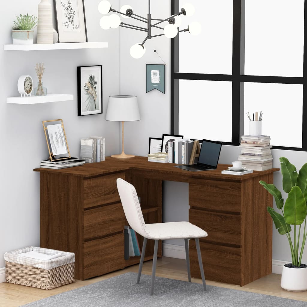 vidaXL Corner Desk Brown Oak 145x100x76 cm Engineered Wood